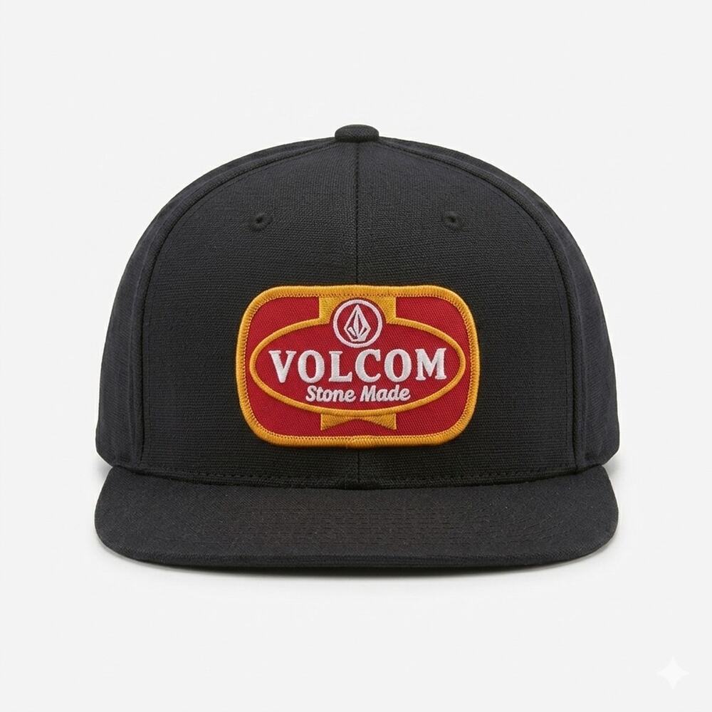 Volcom Stone Made Snapback Hat Black Red Yellow Patch Logo Skate Cap Rare Vtg